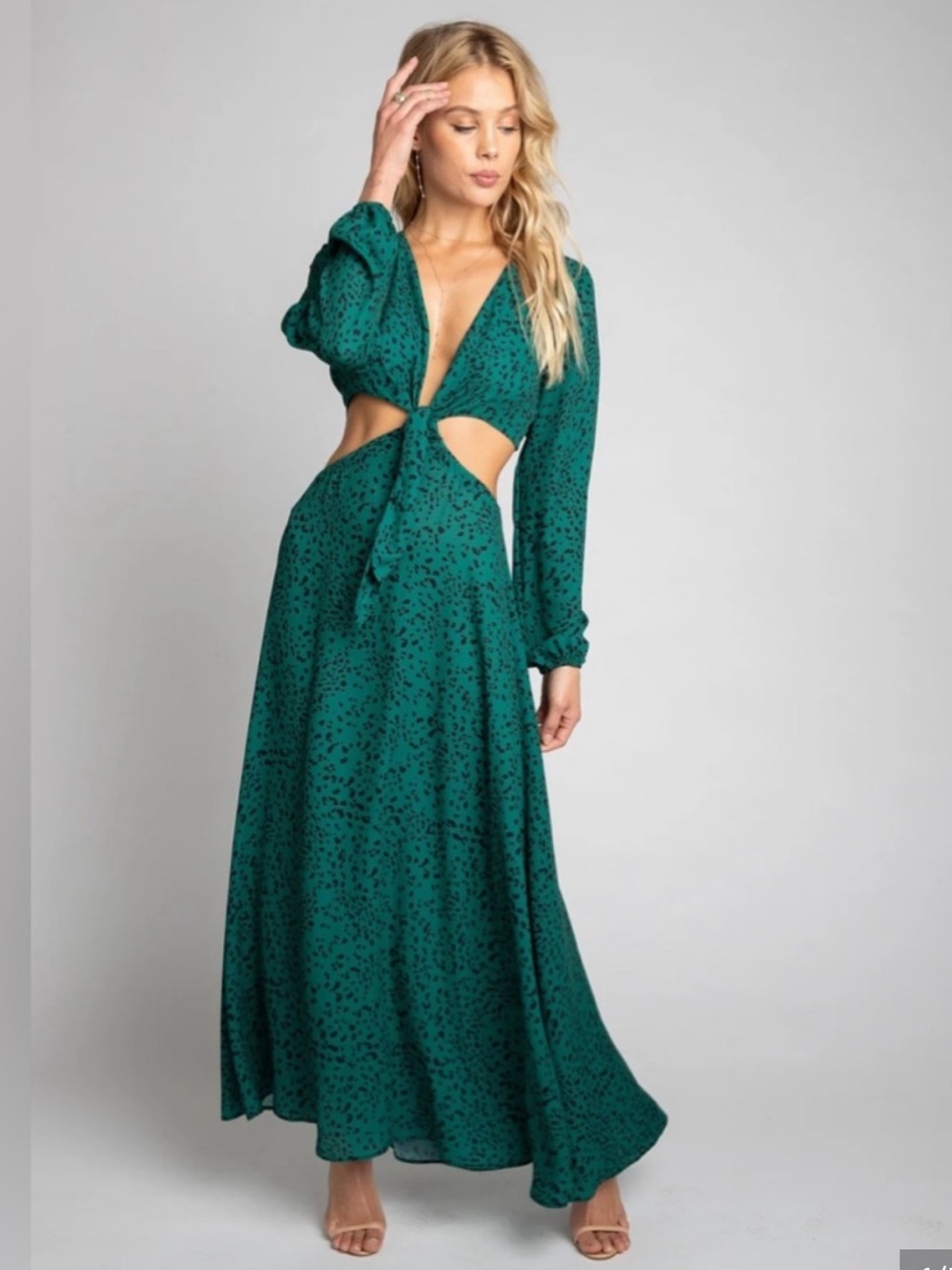 RESA Noelle Emerald Green Cutout Maxi Dress Medium Leopard Formal Evening Date
